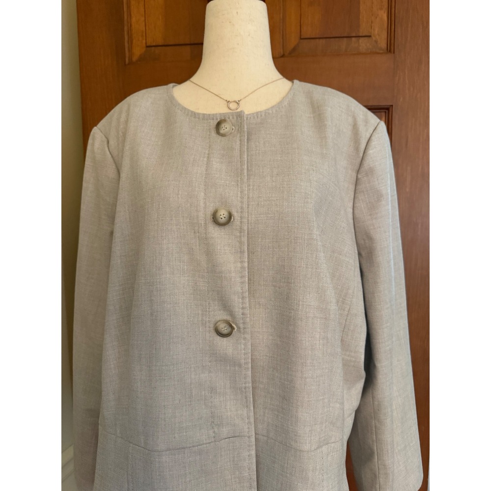 Ann Taylor Blazer Jacket Women Size 18 Natural Collarless Button-Up Peplum Front